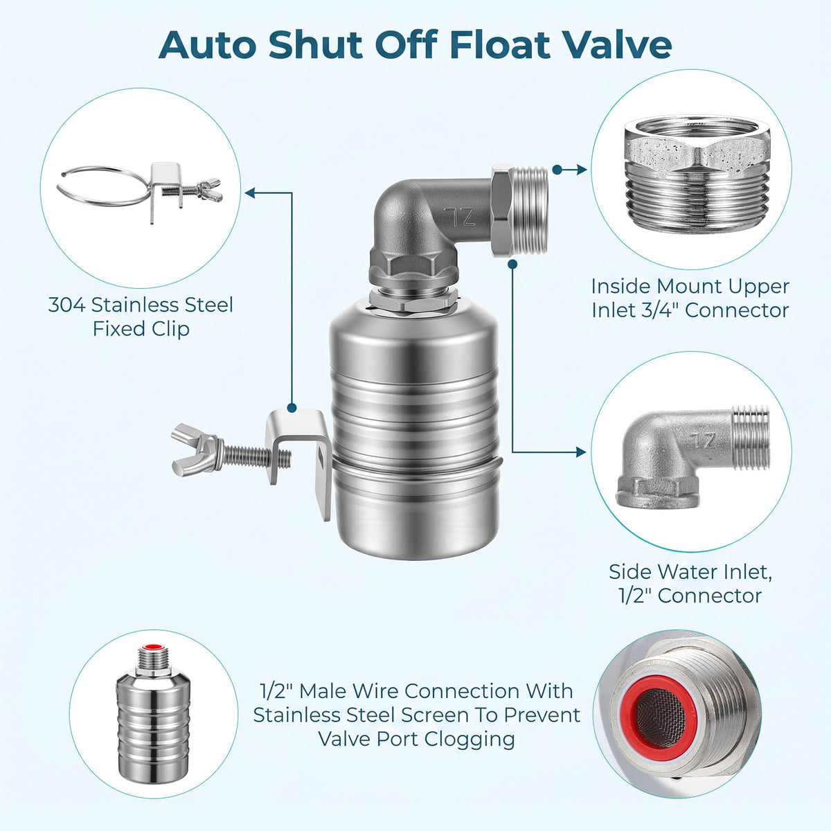 3 Pack Float Valve 1/2" to 3/4'' Auto Shut off Water Level Control Valve