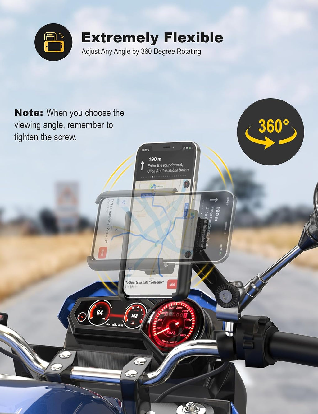 Motorcycle Phone Mount, 1S Quick Release Anti Shake Motorbike Phone Holder for 3.5-7.0 Inch Smartphone for Motorcycle