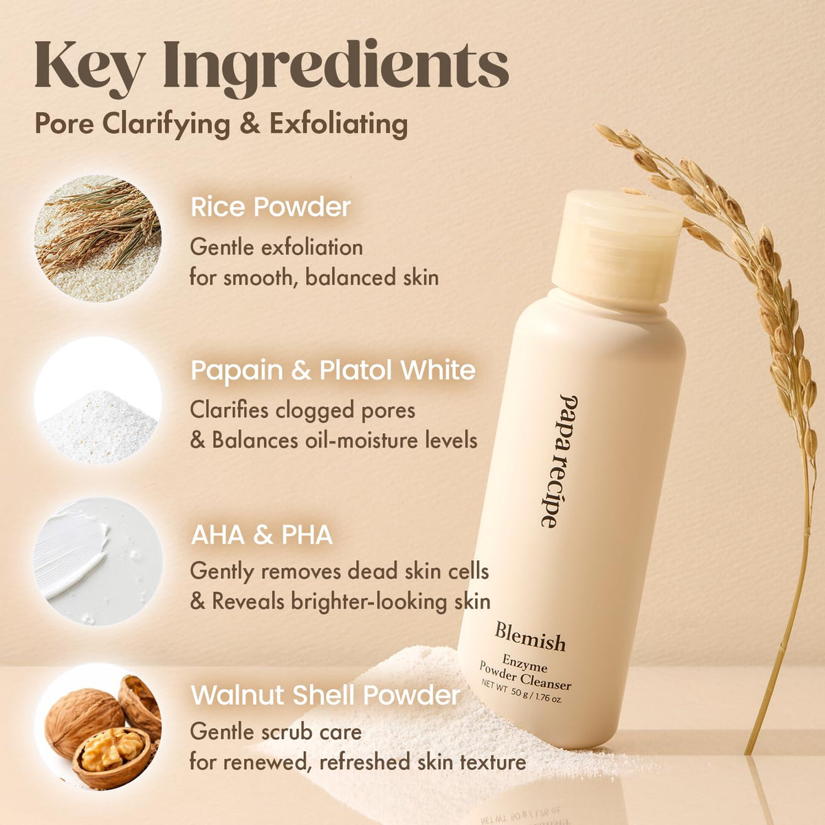 Blemish Enzyme Powder Cleanser, Rice Powder, Brightening, 1.7oz