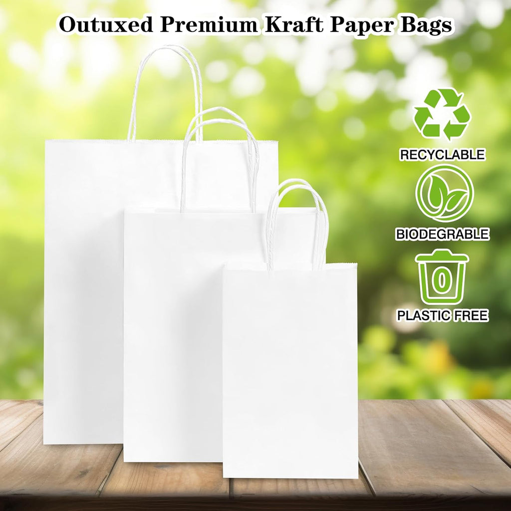 120pcs Paper Bags with Handles Assorted Sizes Kraft White Bags