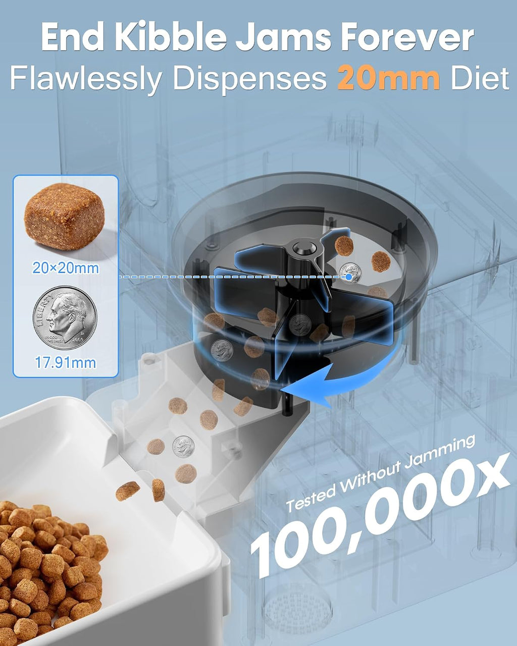 Automatic Dog Feeder Large Breed: 12L/50 Cup Capacity for Kibble up to 20mm