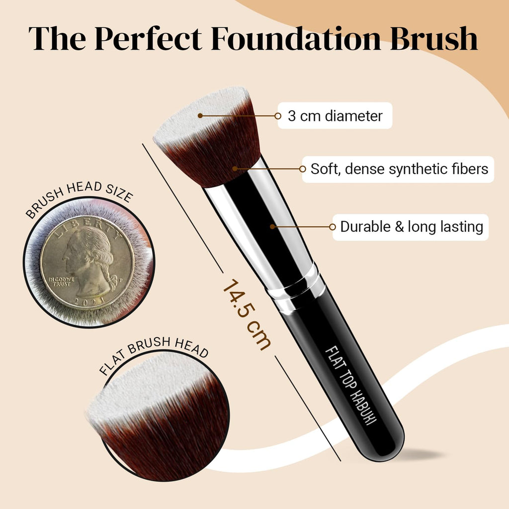Flat Top Kabuki Foundation Brush By KESHIMA, Premium Makeup Brush | For Liquid, Cream, and Powder - Buffing
