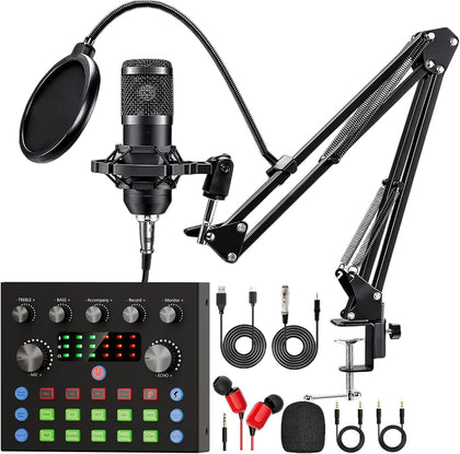 Podcast Equipment Bundle, Recording Studio Package with Podcast Microphone and Voice Changer, Live Sound Card - Audio