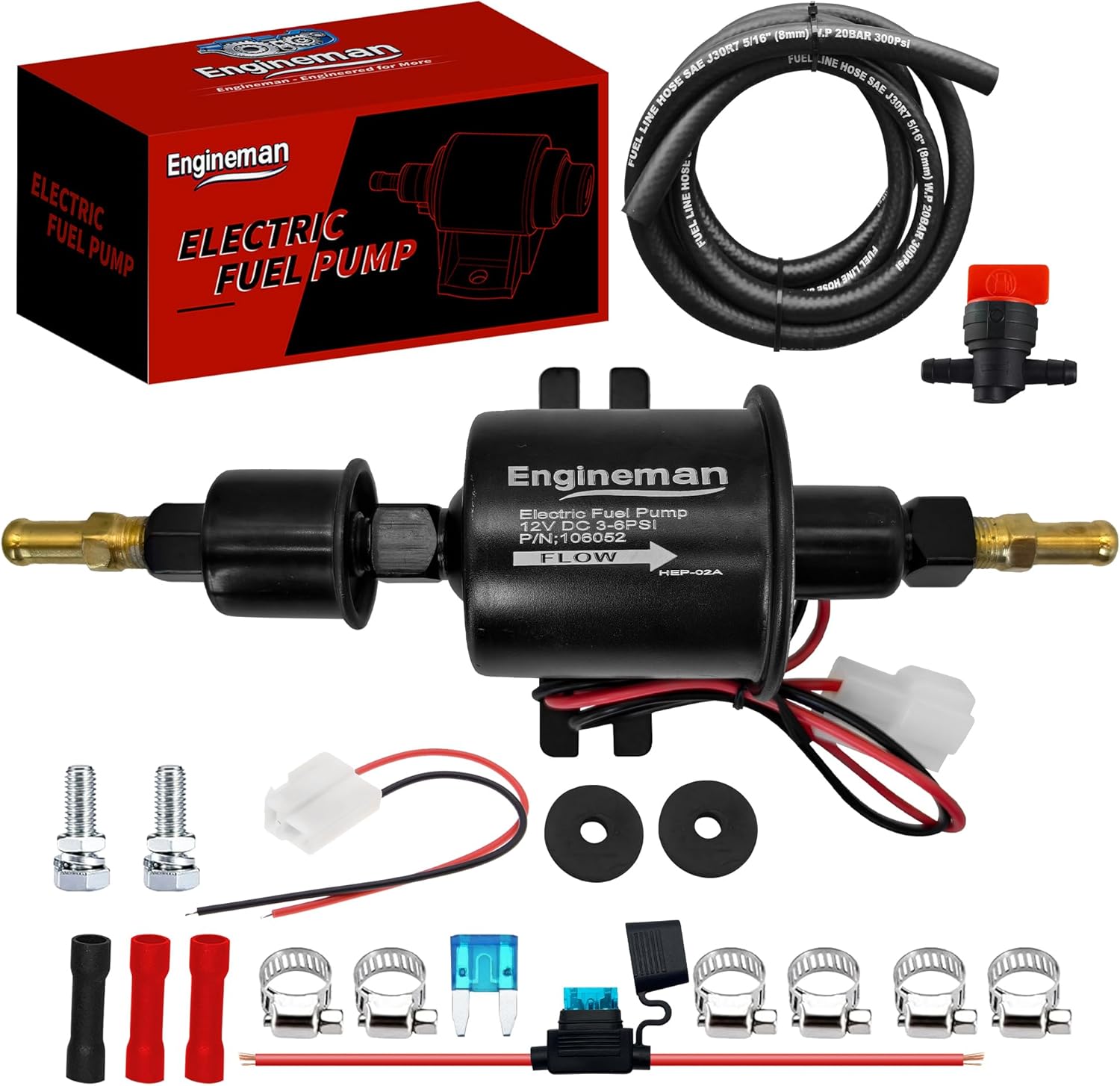 Universal Electric Fuel Pump Kit 12V 3-6 PSI Low Pressure with Fuel Filter 6.56 FT 5/16" ID Fuel Line Replacement For