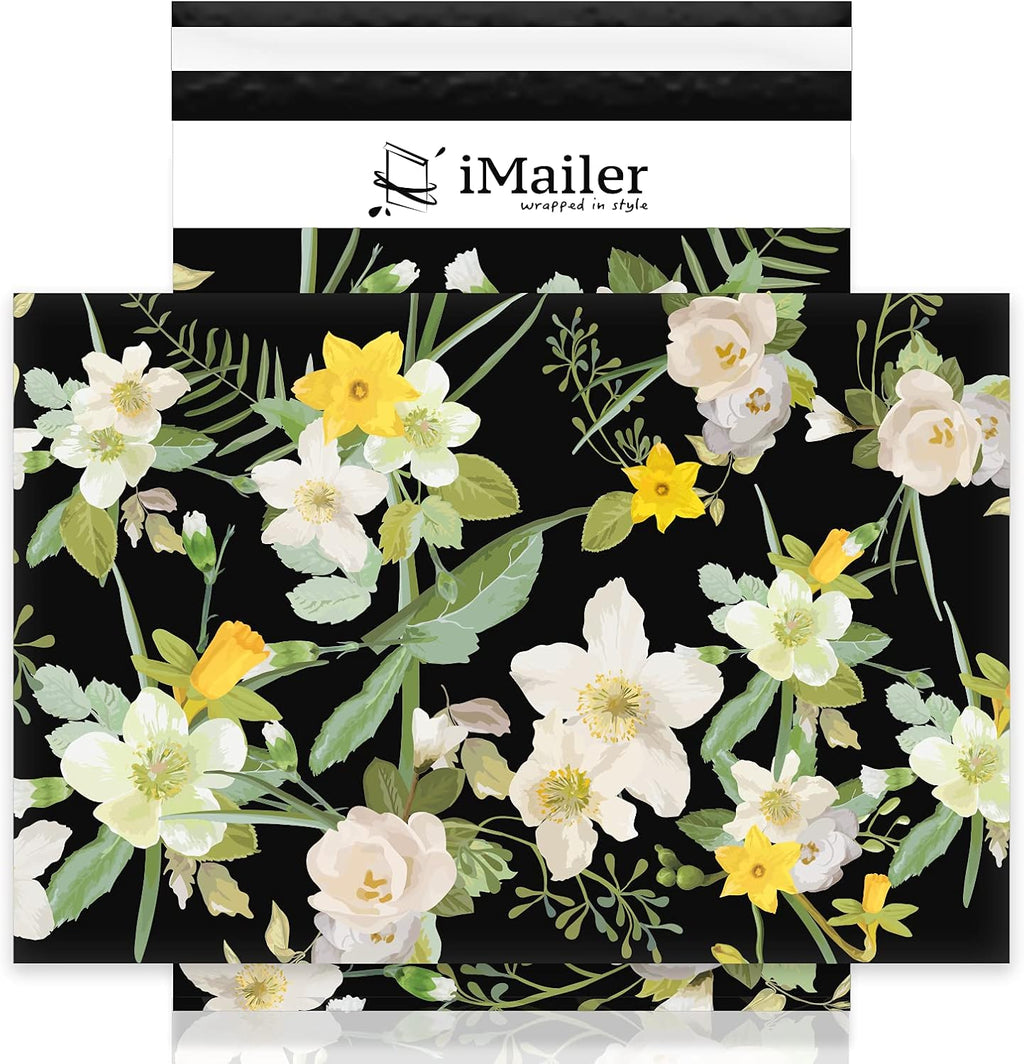 10" x 13"(100 pcs) Poly Mailer Mailing Black Flower Envelope