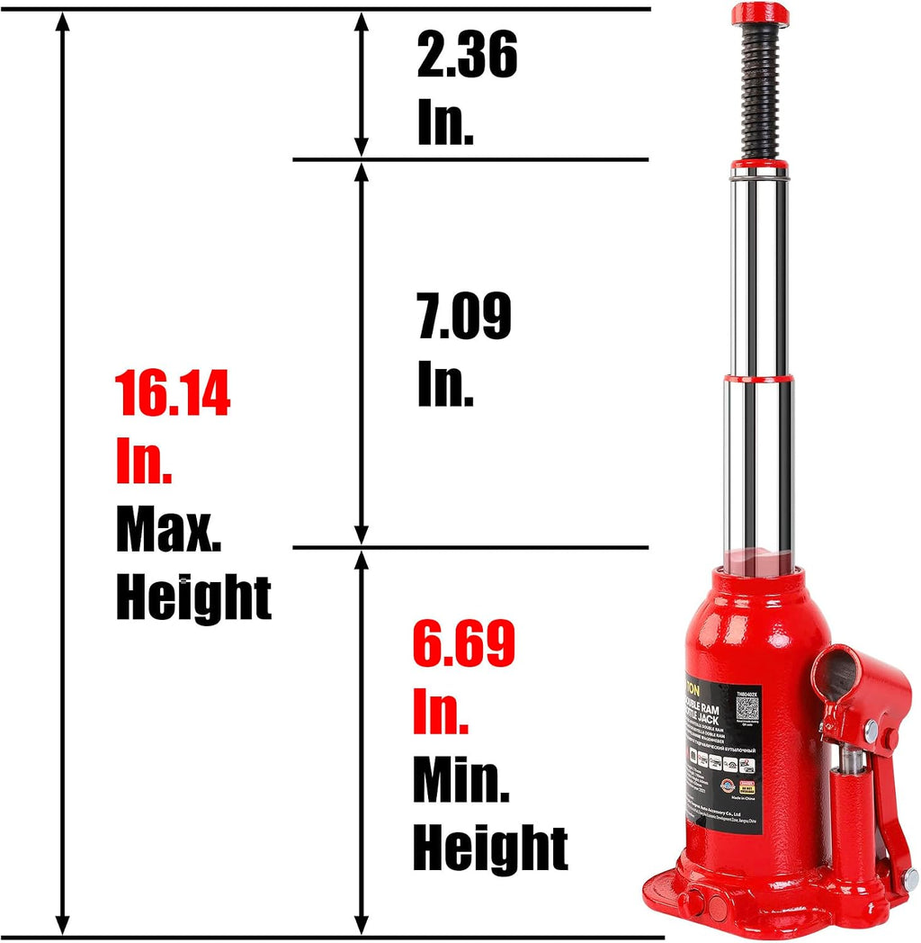 4 Ton (8,000 LBs) Torin Double Ram Welded Bottle Jack for Car Auto Repair and House Lift, ATH80402XR