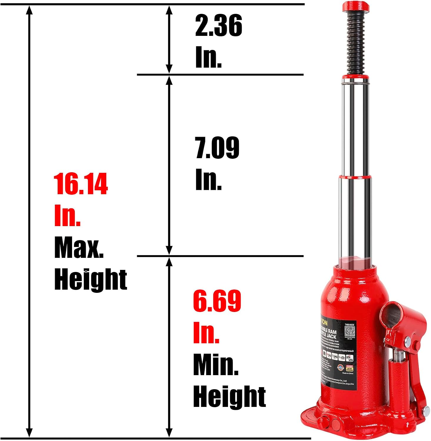 4 Ton (8,000 LBs) Torin Double Ram Welded Bottle Jack for Car Auto Repair and House Lift, ATH80402XR