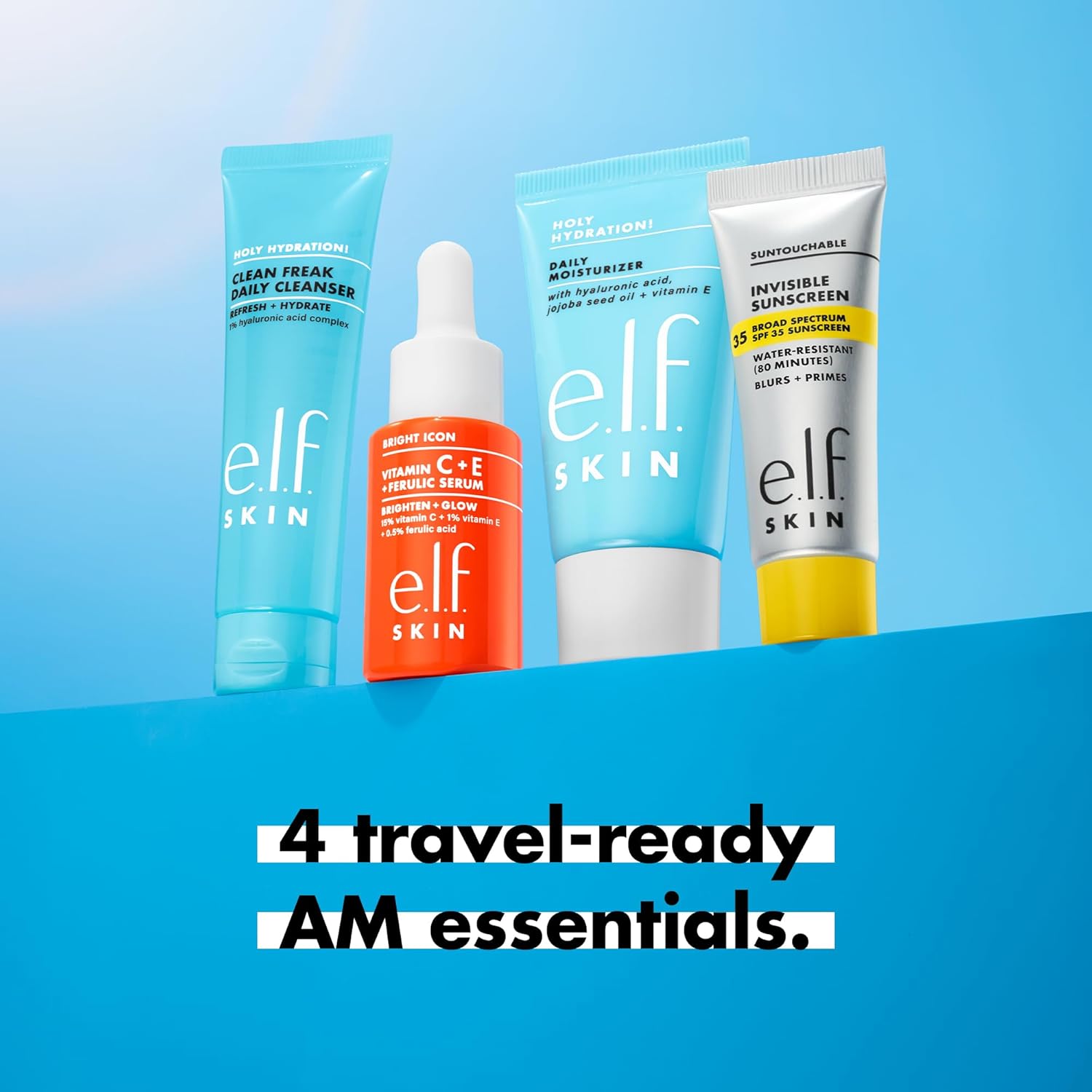 SKIN Wake the e.l.f. Up Skincare Kit, Travel-Size Hydrating Face Cleanser, Sunscreen, Moisturizer & Brightening