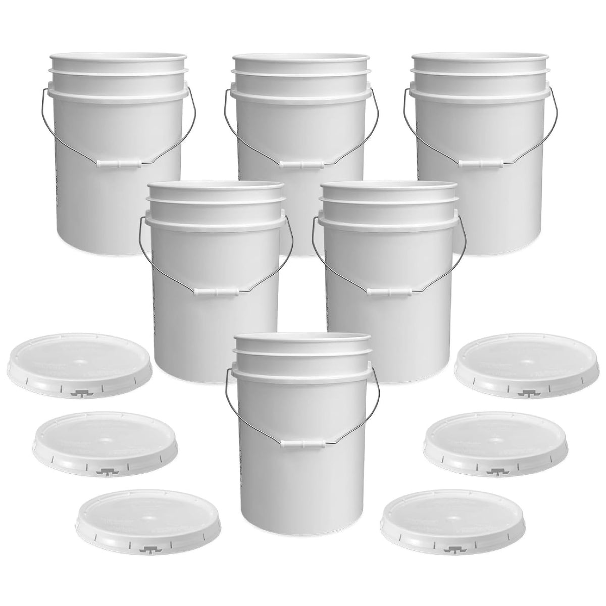 5 Gallon Bucket - Food Grade w/Lid BPA-Free, 6 Pack - White