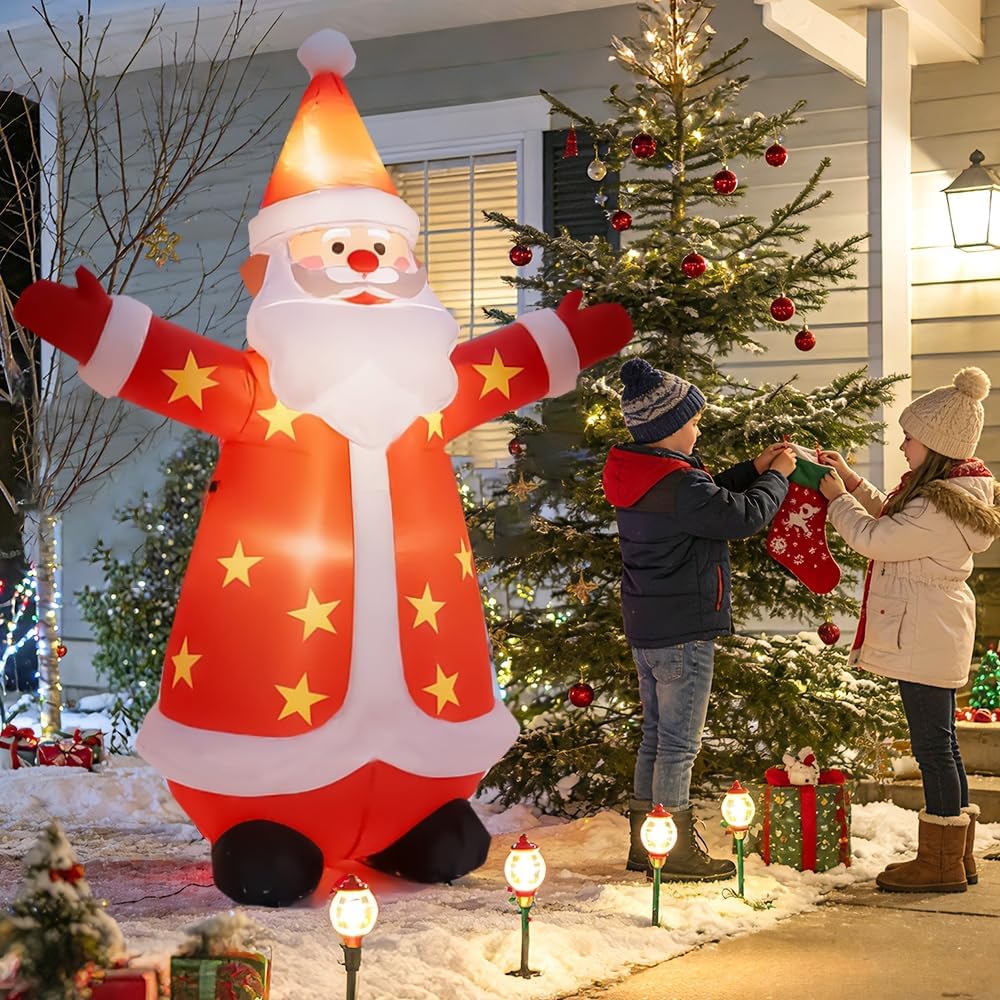 8FT Christmas Inflatables Santa Claus Outdoor Yard Decorations, Christmas Blow up Santa with LED Lights, Winter