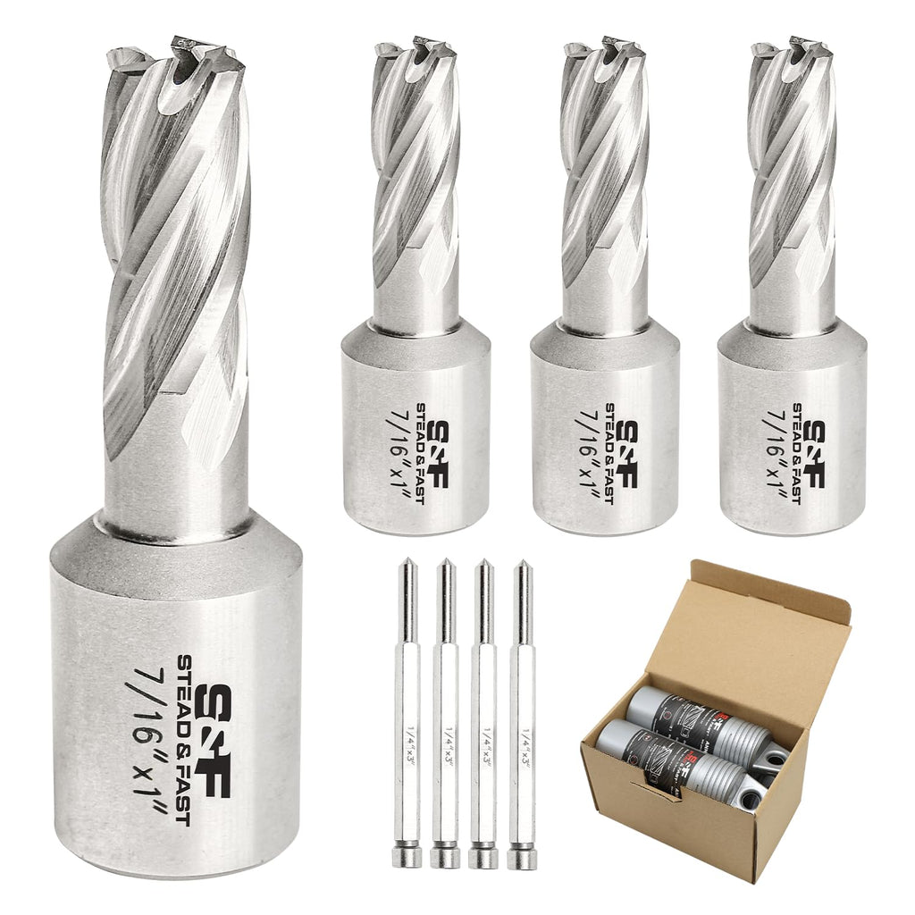 S&F STEAD & FAST Annular Cutter Set 4 Pcs, 7/16" x 1" DOC, Mag Drill Bits