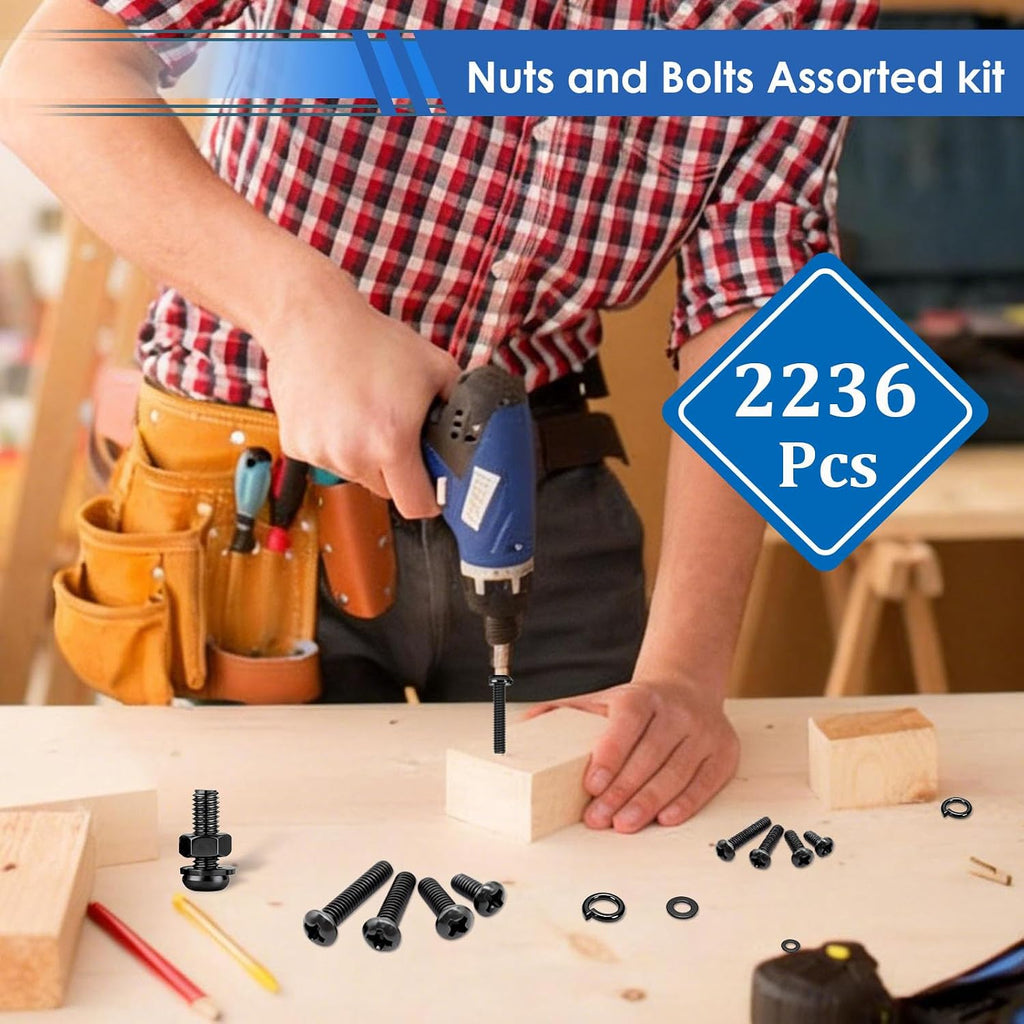2236Pcs Metric Screws Assortment Kit 32-Sizes M2/M3/M4/M5/M6 Nuts and Bolts Assortment Kit for Machinery, Furniture