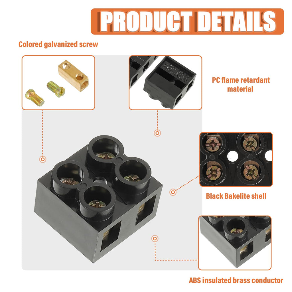 JAMHER 3PCS Dual Rows Terminal Block 500V 60A 2 Position Screw