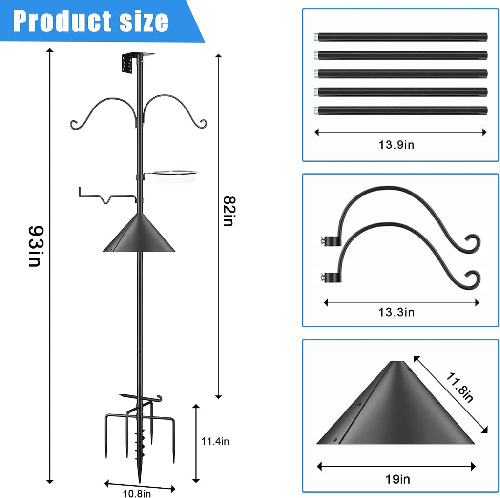 Bird Feeder Pole Squirrel-Proof, 93 Inch Heavy Duty Bluebird House Pole Kit for Outdoor Garden, Feeder Stand
