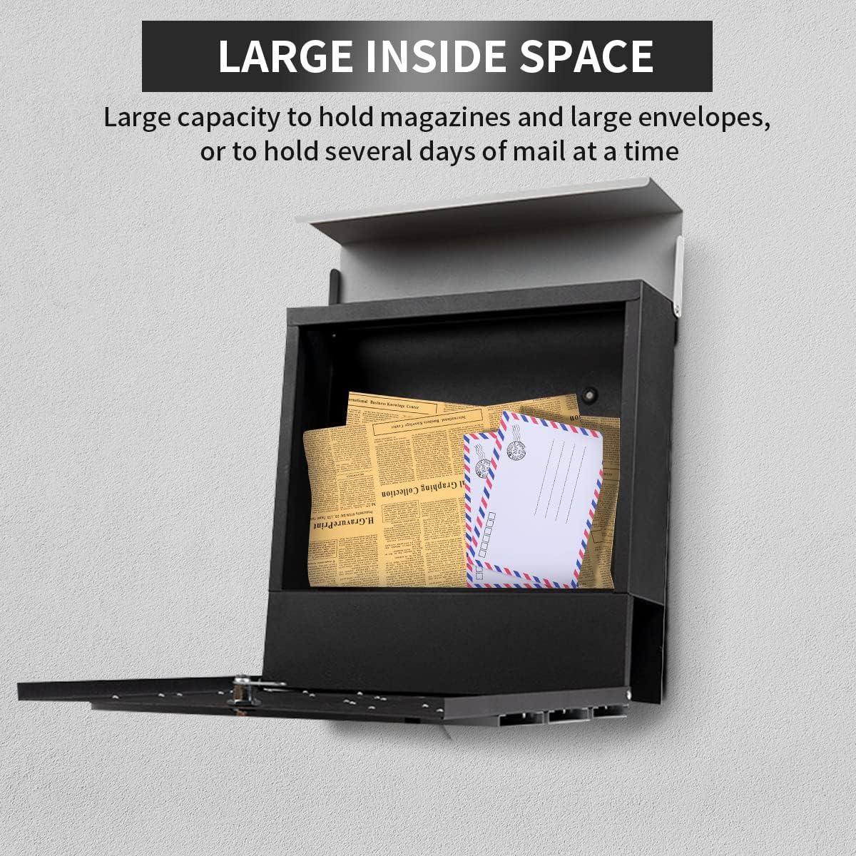 Mailbox Wall Mount,Large Capacity Locking Mailbox for Outside,Galvanized Steel Cover and Rust-Proof Metal Post Box