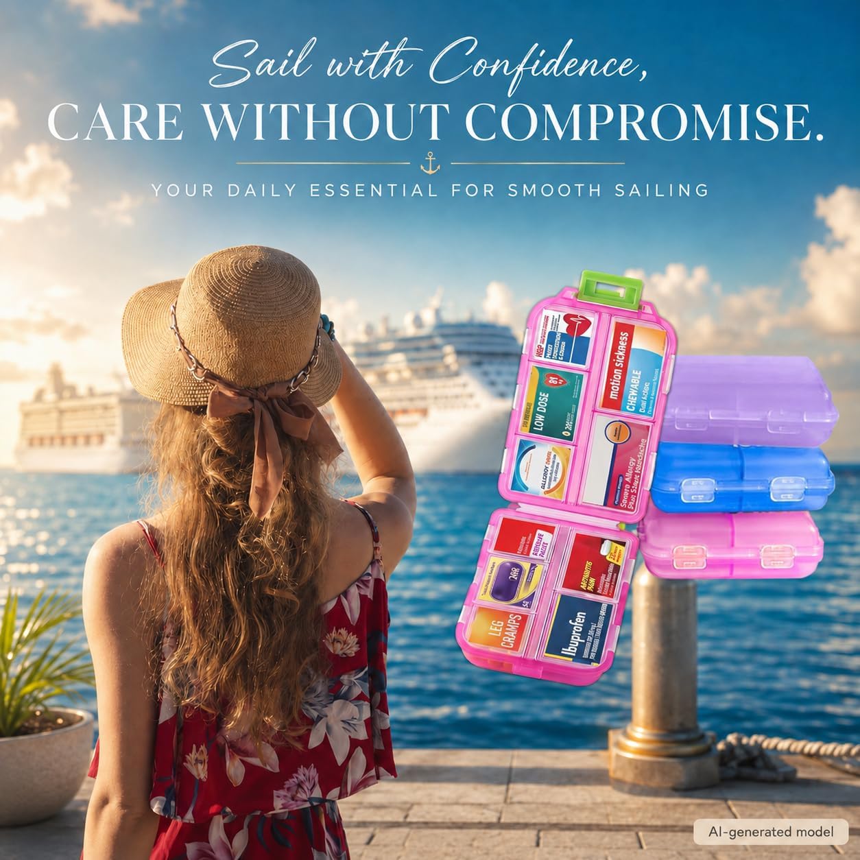 Pill Organizer with Medicine Labels, Travel Daily Pill Container, Mini Medication Organizer, 7-Day Pill Case, Set of