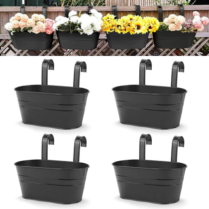 4pcs Hanging Flower Pots, Metal Iron Wall Planter Indoor/Outdoor for Railing Fence Balcony Garden Home Decoration