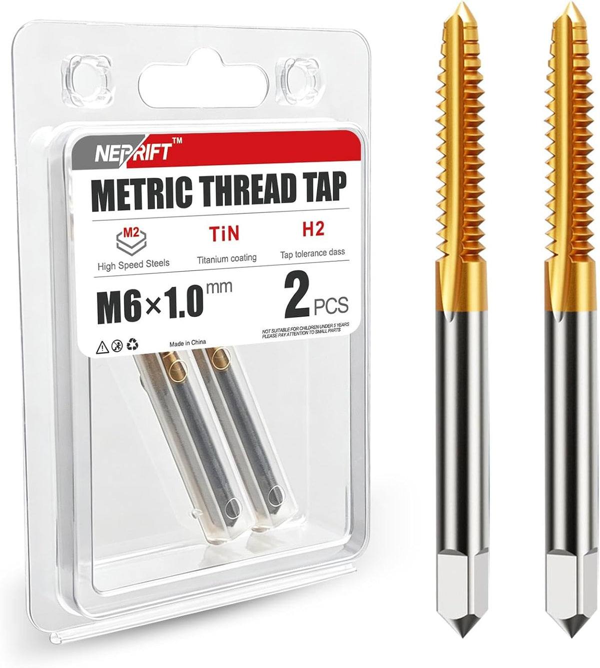 2 Pcs M6 x 1.0 Metric Thread Tap, M2 HSS Right Hand Thread Milling Tap