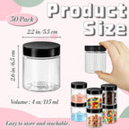 50 Pack 4oz Clear Plastic Jars with Lids,115ml Wide-Mouth Refillable Storage Containers,Empty Round Containers for