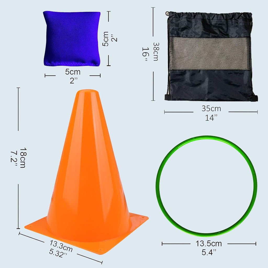 31PCS 3 in 1 Carnival Outdoor Games Combo Set for Kids, Soft Plastic Cones Bean Bags Ring Toss Game, Gift for