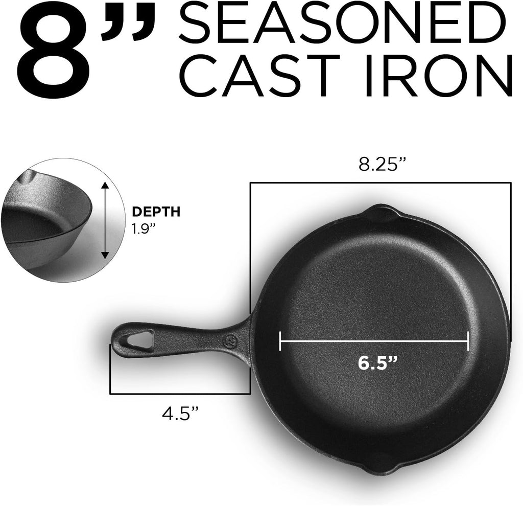 8-Inch Cast Iron Skillet, Pre-Seasoned, CHFS800
