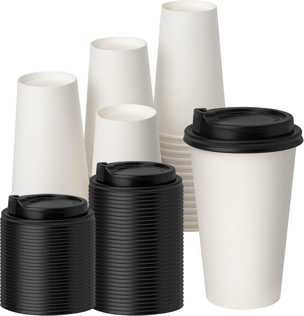 16 oz Disposable Coffee Cups with Lids 100 Pack