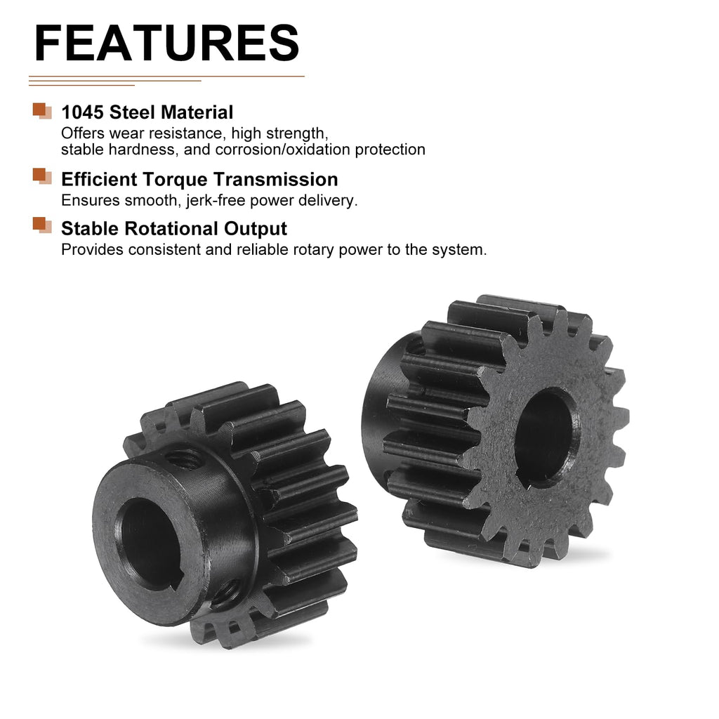 DTGN Spur Gear 1.5Mod 18 Teeth 12mm Thickness 10mm Bore 3x1.4mm Keyway 2Pcs