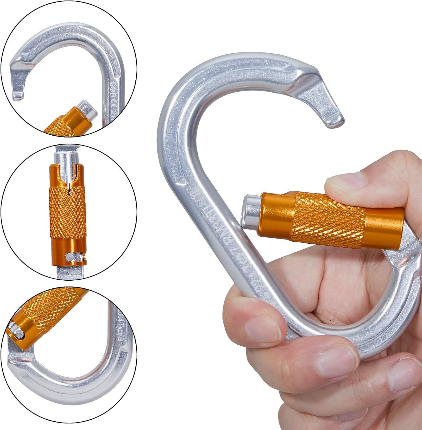 Auto Locking Climbing Carabiner Clips,Heavy Duty Asymmetrical Carabiner Connector Used for Rappelling Gear Rescue