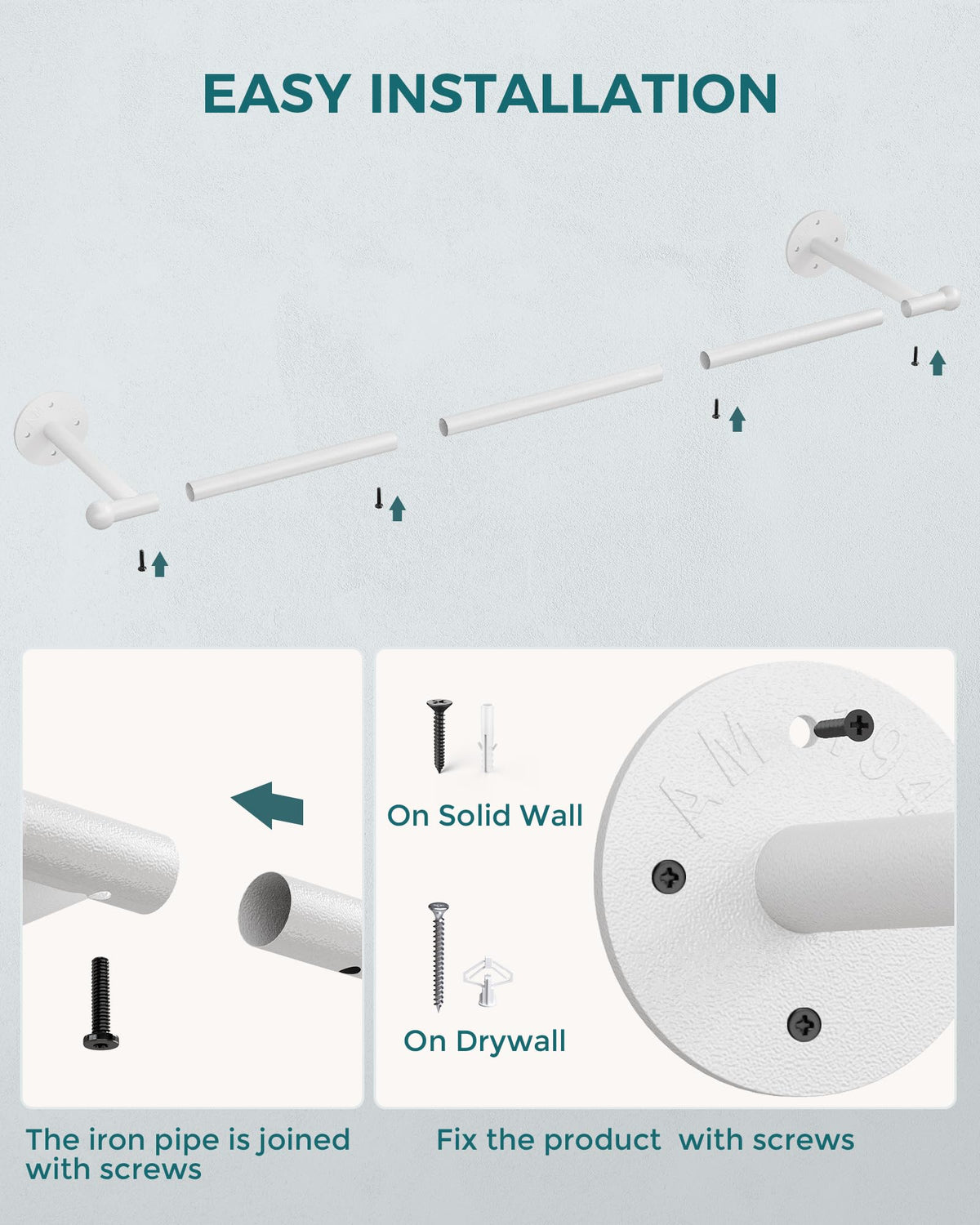 33" Industrial Pipe Clothing Rack, Wall Mounted Clothes Rack 2 Pack