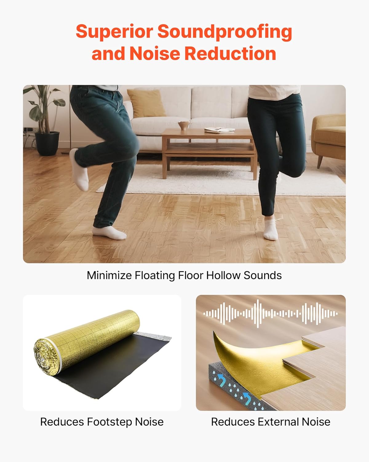 Floor Underlayment 200 sq. ft/Roll, 3-in-1 3 mm Thick Flooring Padding with Tape & Vapor Barrier, Heavy Duty EPE Foam