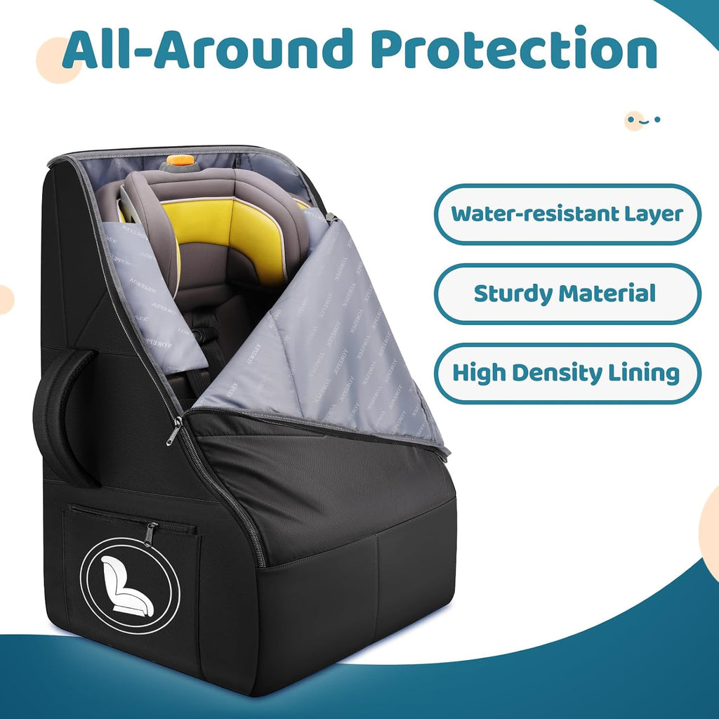 Car Seat Carrier Bag for Airport, Baby Travel Essentials | Shoulder Strap, Waist Strap, Padded Portective, PU Leather
