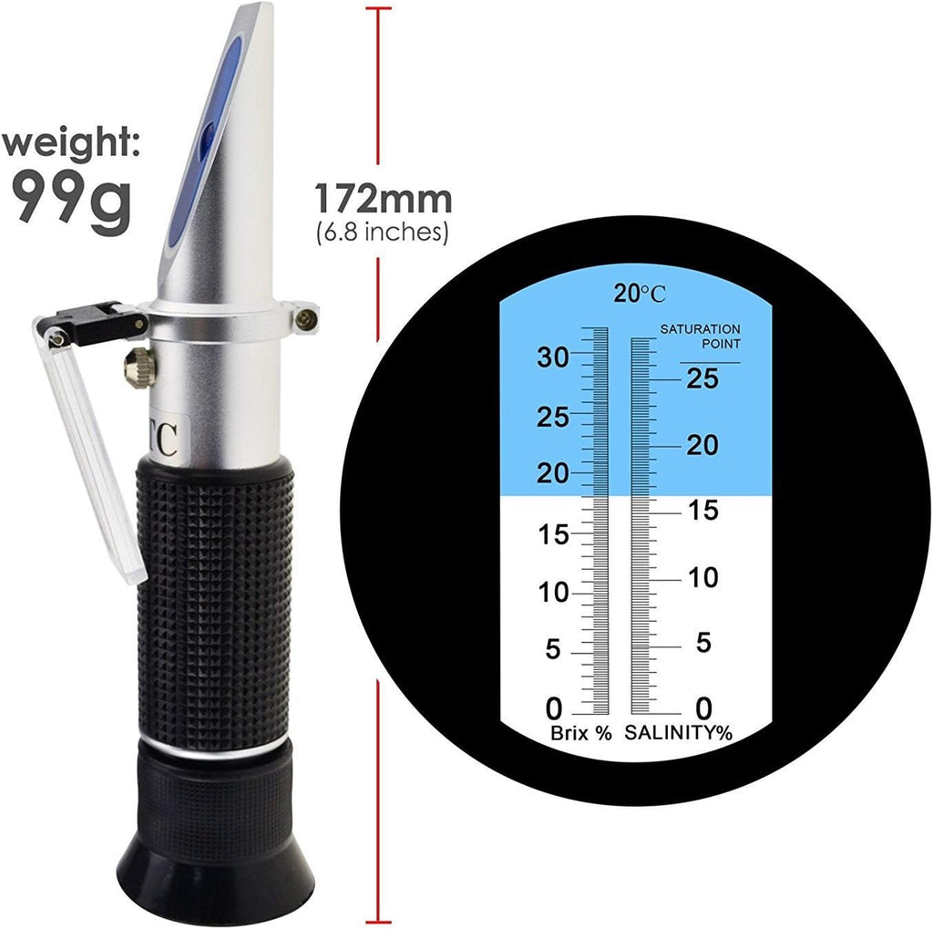 2-in-1 Brix Salinity Refractometer Dual Scale 0-32% Brix & 0-28% Salinity with ATC Sodium Chloride in Food Salt