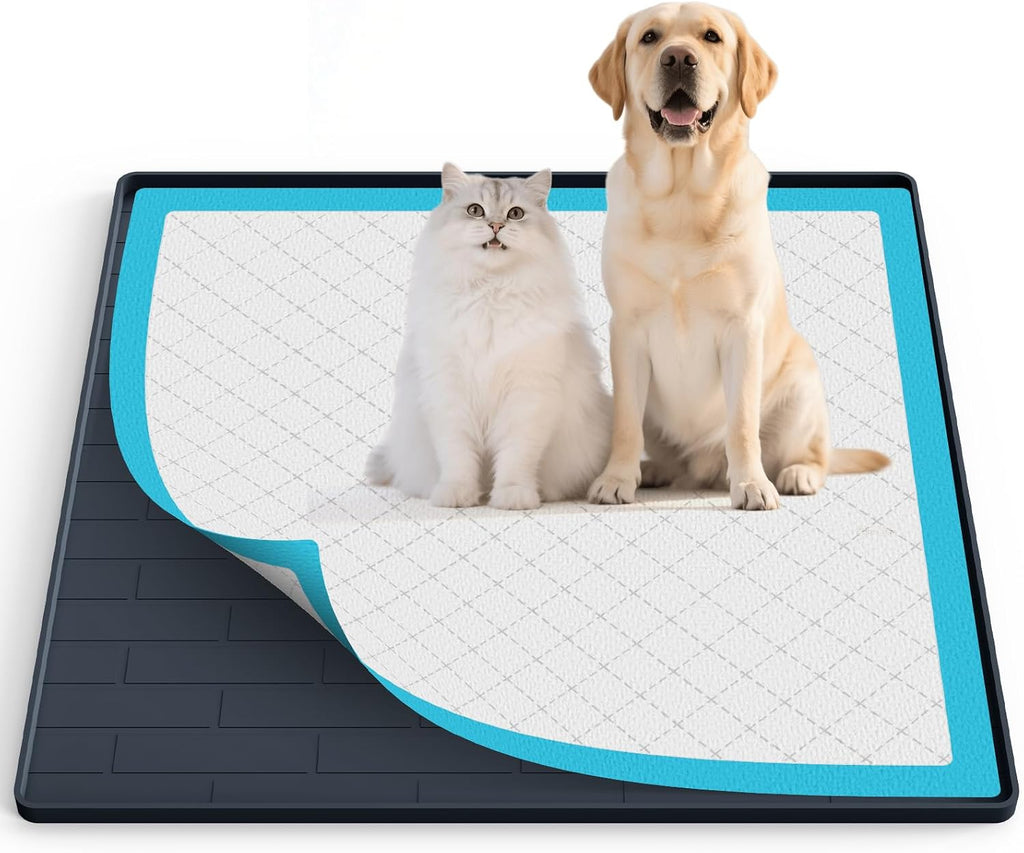Pee Pad Tray Holder for Dogs,Non-Slip Silicone Dog Puppy Pad Holder,24 x 24 Square Puppy Potty Training Pads,No Spill