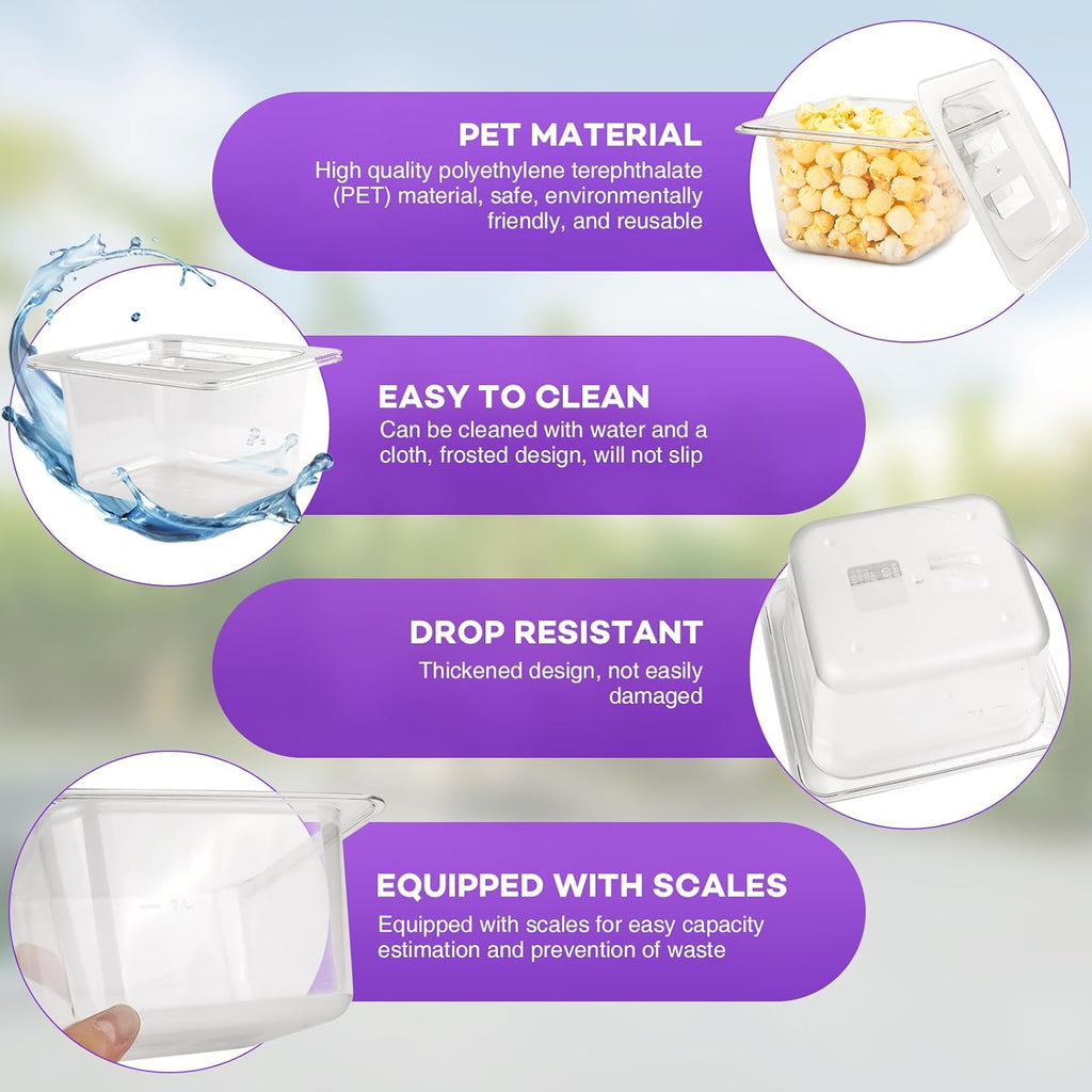 6 Pack Plastic Food Pan with Lids 1/6 Size 6 Inch Deep