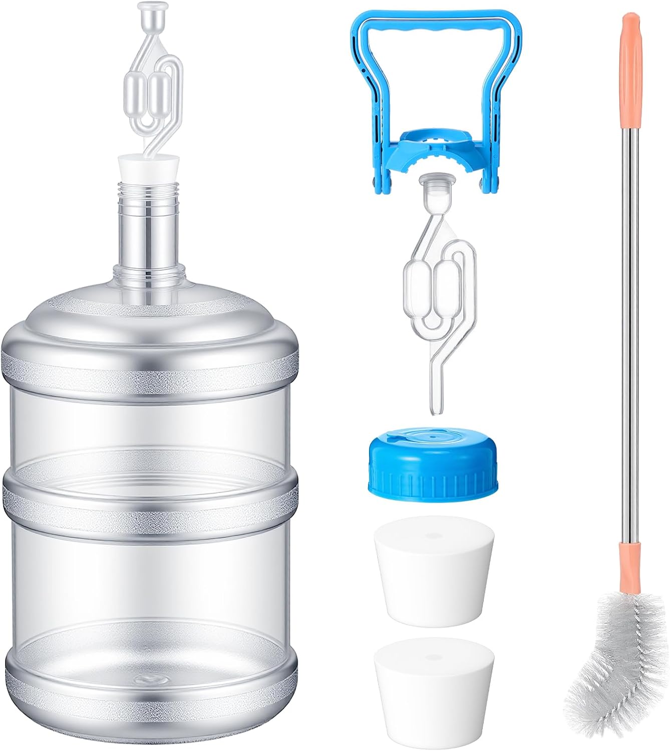 5 Gallon Plastic Fermentation Carboy with Drilled and Undrilled Silicone Stoppers Airlock Handle and Brush Wine
