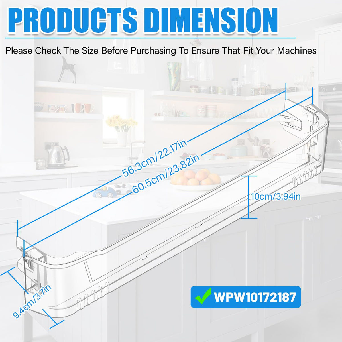 UPGRADED WPW10172187 Refrigerator Door Bin Trim Shelf Lower Side