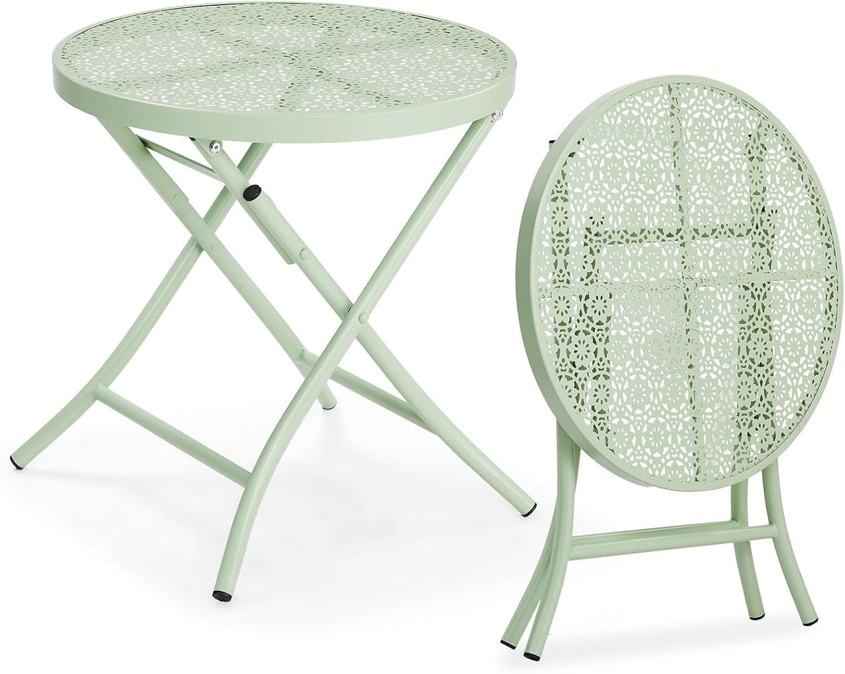 Outdoor Folding Side Table with Chic Hollow Pattern and Durable, Rust-Resistant Coated Iron Patio Bistro Table
