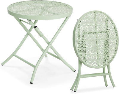 Outdoor Folding Side Table with Chic Hollow Pattern and Durable, Rust-Resistant Coated Iron Patio Bistro Table