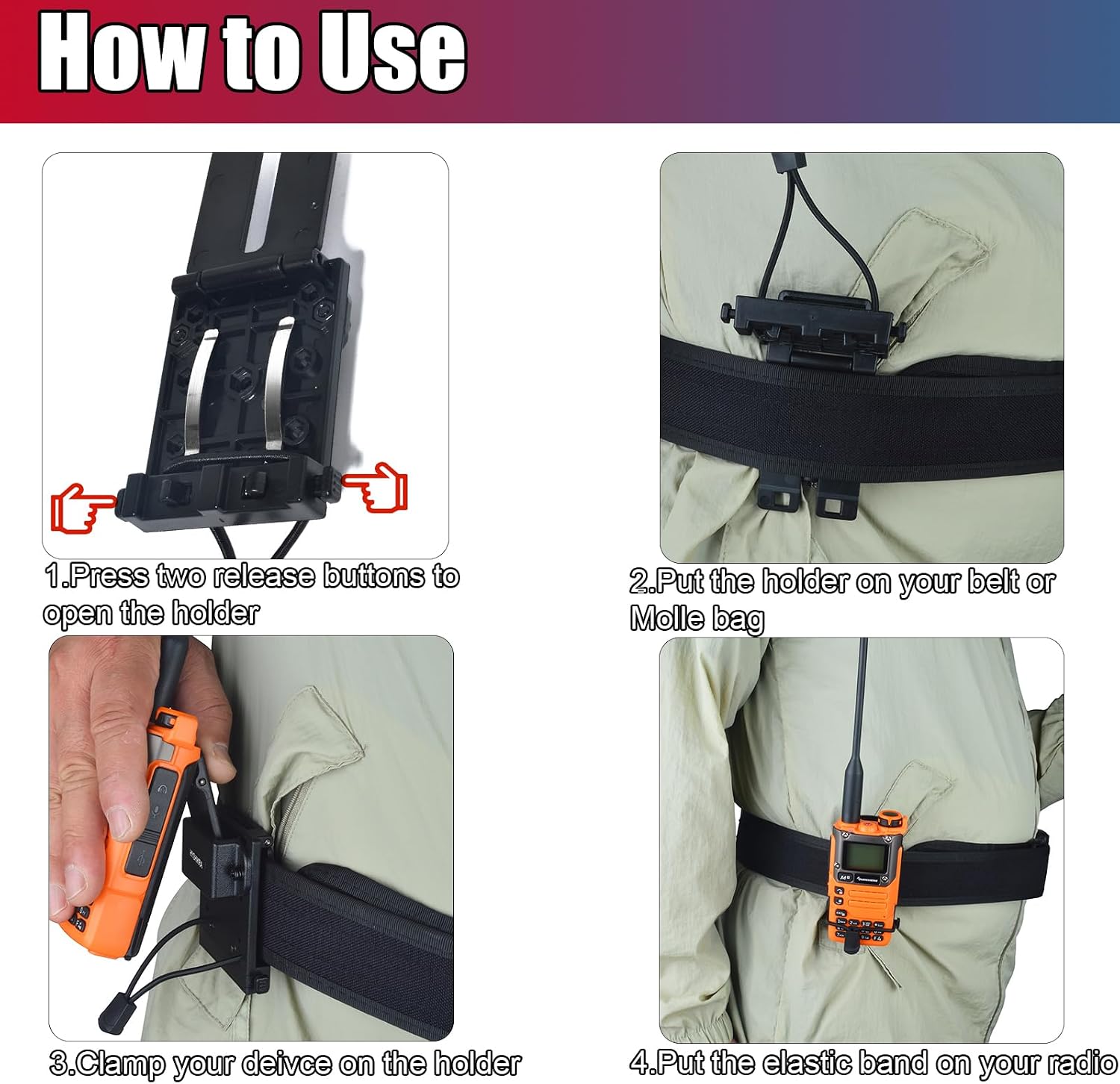 Universal Belt Clip & MOLLE Radio Holster - Tactical Mount Holder for BaoFeng Motorola Midland Kenwood Walkie-Talkies