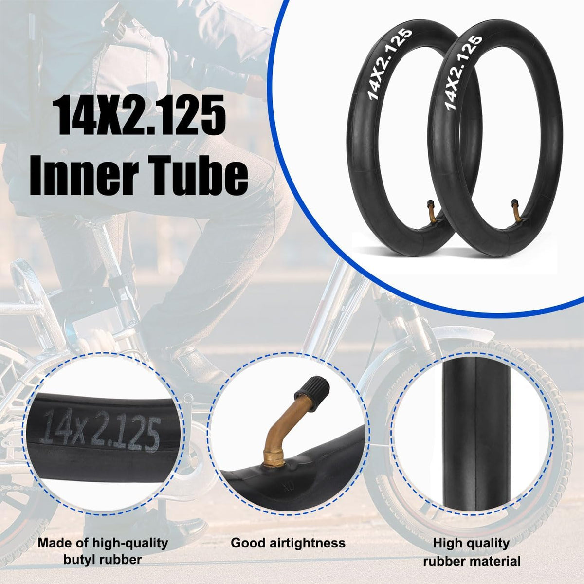 2 Pack 14x2.125 Bike Inner Tube for Jetson Bolt Pro Replacement Bicycle Tubes with Angled Valve Stem for Gotrax Electric Scooters E-Bike and 14-Inch Bike 14x1.75 14x1.9 14x1.95 14x2.0 14x2.10 14x2.125