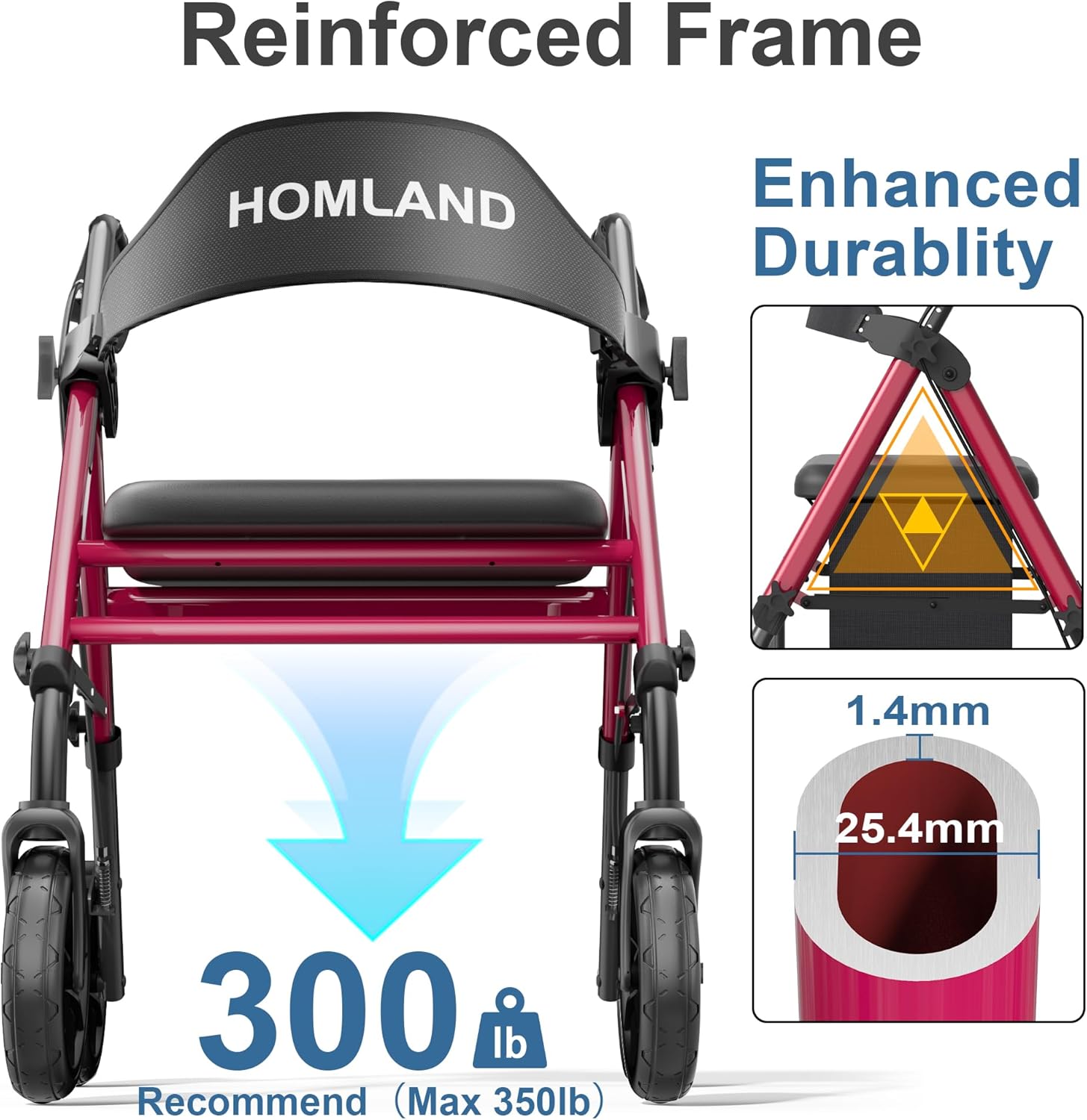 Walkers for Seniors with Seat, Foldable Rollator Walker, Reinforced Aluminum Frame, 8" Big Rubber Wheels for All