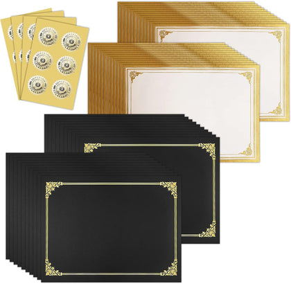 75pcs Certificate Kit, Includes 25pcs Black Certificate Holders & 25pcs Letter Size Certificate Papers & 25pcs Gold