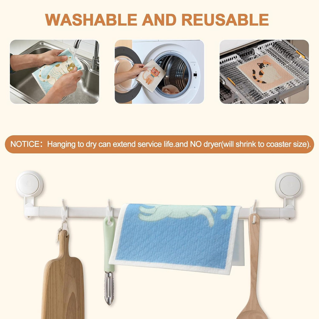 Swedish Dishcloths for Kitchen Reusable,Cat,10 Packs