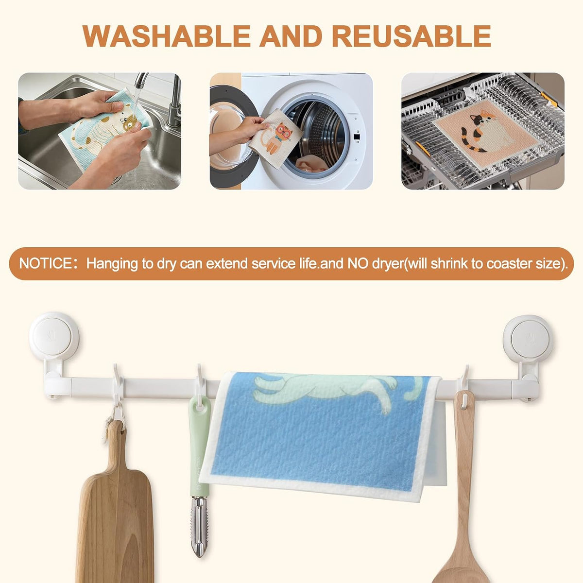 Swedish Dishcloths for Kitchen Reusable,Cat,10 Packs