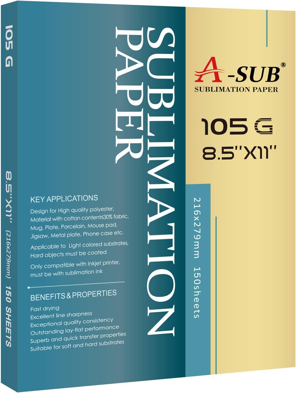 Sublimation Paper 8.5x11 Inch, 105gsm, 150 Sheets | Compatible with Inkjet Sublimation Printer