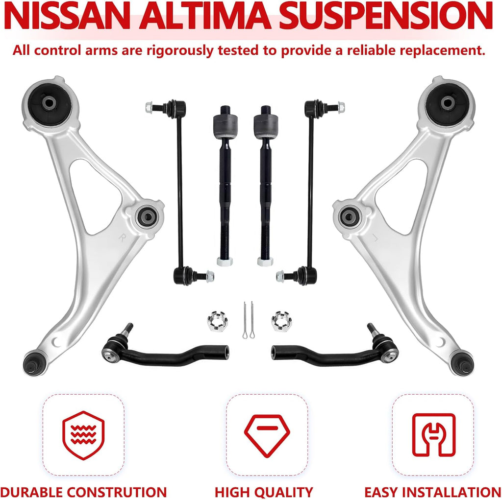 Front Lower Control Arm Suspension Kit Fit Nissan Altima 2014-2018,2013 Altima 4 Door Models,Nissan Maxima 2016-2023,w/Ball Joint 2 Sway Bar Link 4 Outer & Inner Tie Rod End