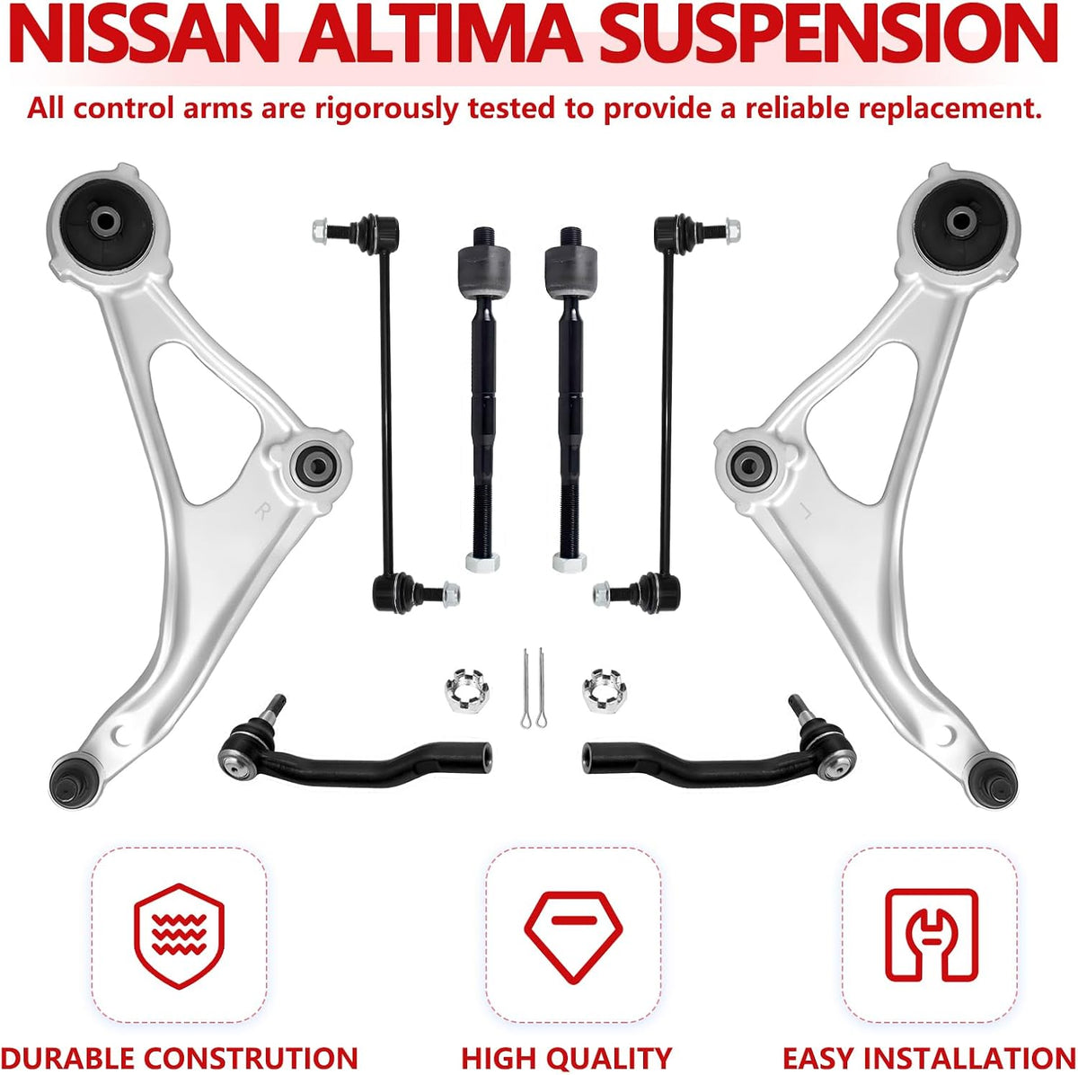 Front Lower Control Arm Suspension Kit Fit Nissan Altima 2014-2018,2013 Altima 4 Door Models,Nissan Maxima 2016-2023,w/Ball Joint 2 Sway Bar Link 4 Outer & Inner Tie Rod End