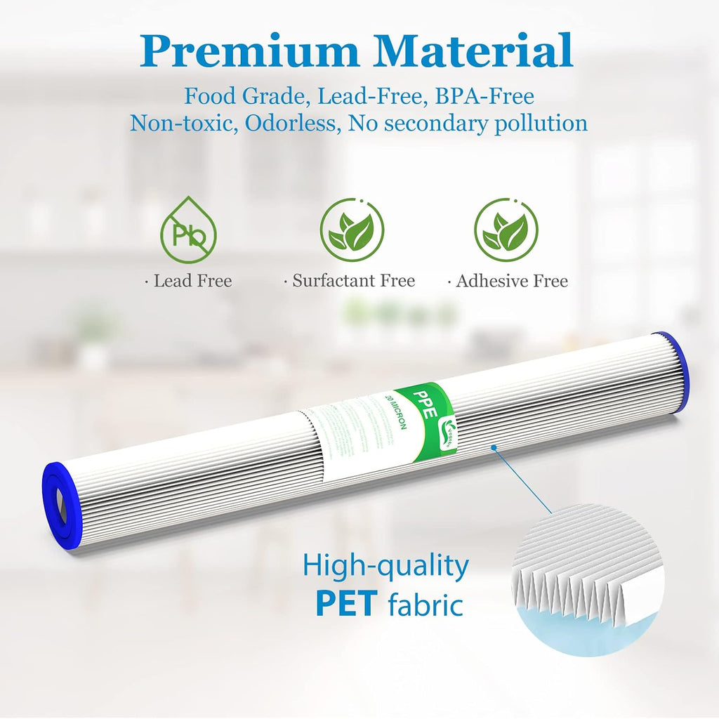 20 Micron Pleated Sediment Water Filters 2.5" x 20", 6-Pack
