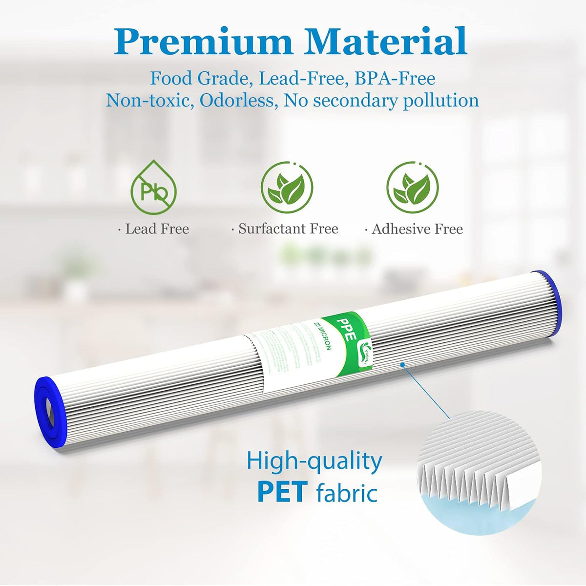 20 Micron Pleated Sediment Water Filters 2.5" x 20", 6-Pack