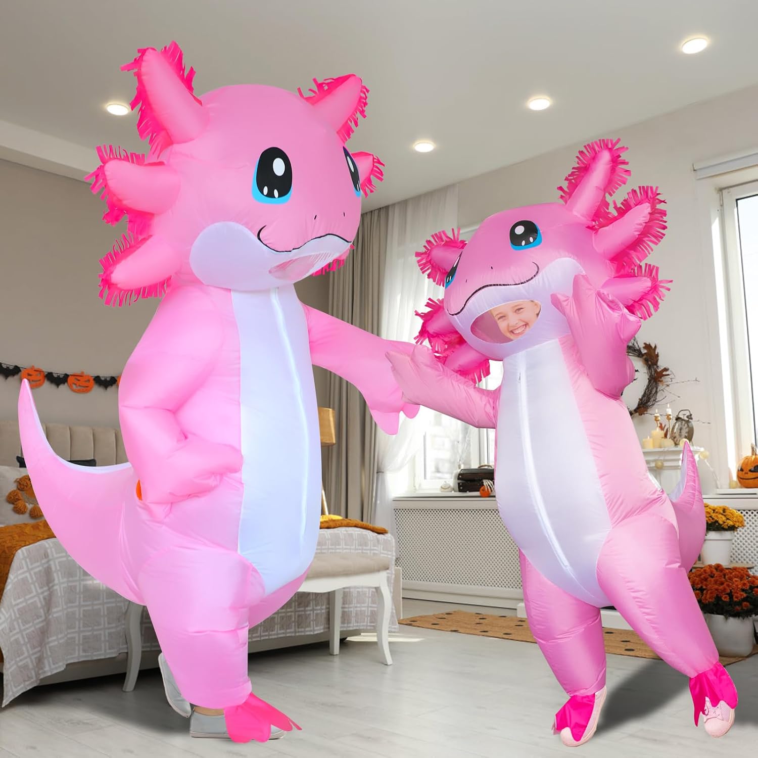 Inflatable Costume Adult Axolotl Costumes Deluxe Halloween Air Blow-up Costume Pink Axolotl Costumes for Women Men